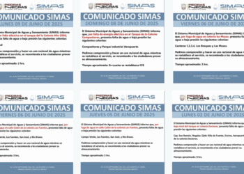 Se vuelve costumbre: Simas emite constantes avisos por baja presión o falta de agua en Piedras Negras.