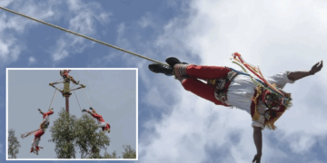 Colapsa poste de los Voladores de Papantla en Tihuatlán; cinco danzantes resultan heridos.
