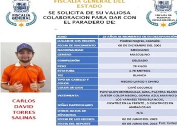 Carlos David Torres fue visto por última vez el 2 de junio tras salir de casa de su hermana.