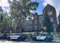 Police and first responders work at the scene of a shooting near Annunciation Church and Catholic School in Minneapolis, Minneosta, on August 27, 2025. US police responded Wednesday morning to a shooting at a Catholic school in Minneapolis, with officials saying that the shooter had been "contained." Local media, citing police sources, reported that the shooter was dead. (Photo by Tom BAKER / AFP)