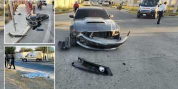 Muere motociclista tras fuerte choque con un auto deportivo.