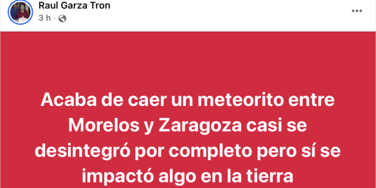 Reportan presunta caída de meteorito.