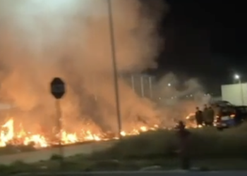 Terreno baldío fue escenario de un incendio al iniciar el año 2026.