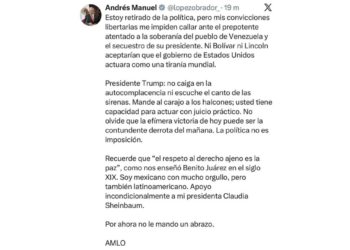 López Obrador calificó la operación como un atentado a la soberanía del pueblo venezolano.