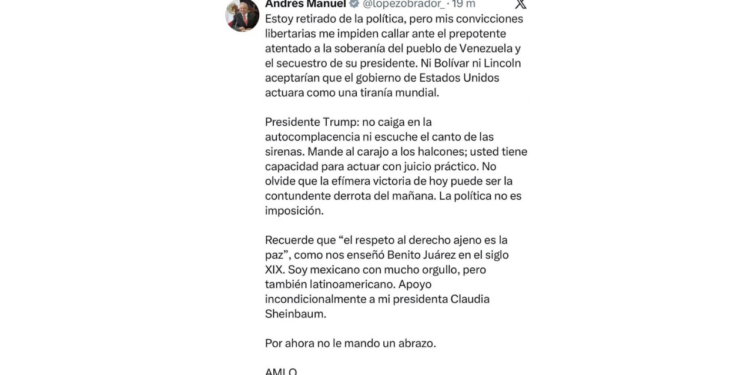 López Obrador calificó la operación como un atentado a la soberanía del pueblo venezolano.