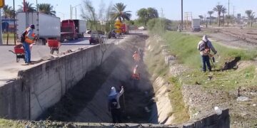 Labores de mantenimiento urbano realizadas durante programas de empleo temporal en la administración de Fernando Purón.