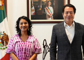 Nadia López García y Mario Delgado, durante el anuncio del nombramiento.