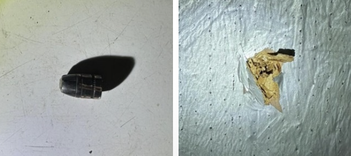 El proyectil atravesó el techo de la vivienda.