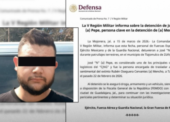 Elementos del Ejército y la Guardia Nacional realizaron la detención durante patrullajes en Tlajomulco de Zúñiga, Jalisco.