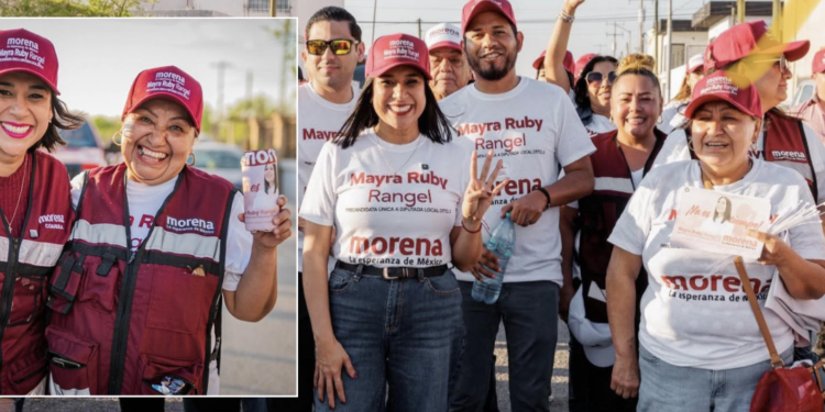 La solicitante, Norma Angélica Liñan Ramos, hace campaña con la aspirante a diputada, Mayra Rubí.