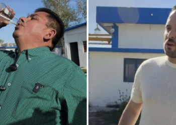 Menera toma muestras de agua tratada que llega a los hogares, frente a la estrategia del alcalde de mostrar agua cruda del río Bravo.