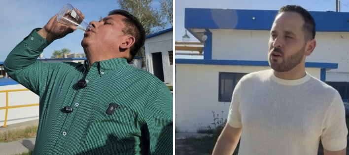 Menera toma muestras de agua tratada que llega a los hogares, frente a la estrategia del alcalde de mostrar agua cruda del río Bravo.