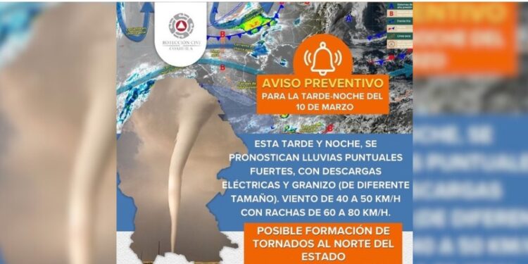 Autoridades alertaron por lluvias fuertes, granizo y vientos intensos en la región fronteriza.