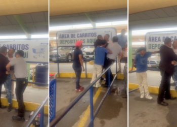 Momento en que personal del Centro Comercial Gutiérrez retiene al vendedor ambulante.