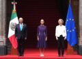 La presidenta Claudia Sheinbaum recibió en Palacio Nacional a Ursula von der Leyen y a António Costa durante la cumbre entre México y la Unión Europea.