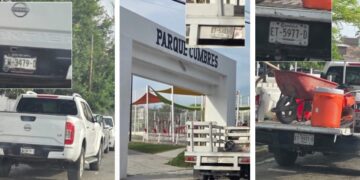 Tres vehículos oficiales, con placas EW-3479-D, ET-5703-D y ET-5977-D, fueron captados en el sitio del arranque de campaña en la colonia Cumbres.