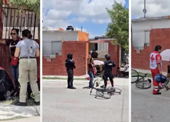 Padre e hijo resultaron lesionados tras ser impactados mientras circulaban en bicicleta en la colonia Acoros II.