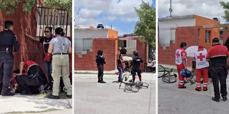 Padre e hijo resultaron lesionados tras ser impactados mientras circulaban en bicicleta en la colonia Acoros II.