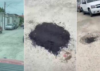 Critican vecinos reparaciones de baches en la Guillén por “hacerlas a la brava”.