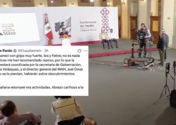 Claudia Sheinbaum informó que presenta una fuerte gripe, tos y fiebre, por lo que sus médicos le recomendaron reposo.