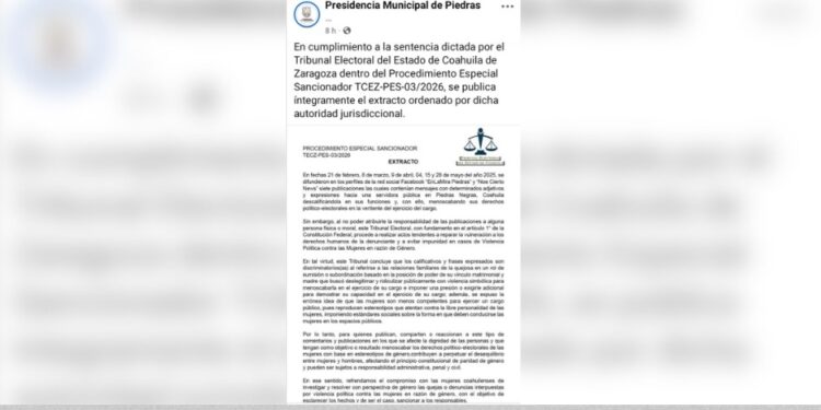 Ordenan al Municipio difundir resolución por violencia política contra regidora.